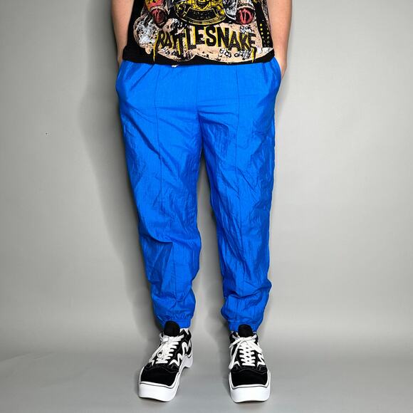 Vintage Track Pants Royal Blue Nylon Joggers Elastic Cuffs has Ankle Zippers 90s - Picture 2 of 4